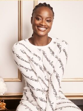 Victoria's Secret White Thermal Top with Black Script